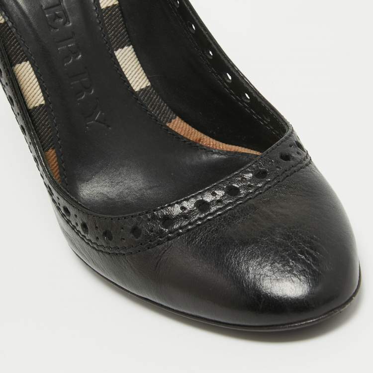 Pre Owned Burberry Black Brogue Leather Pumps Size 38