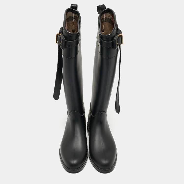 Pre Owned Burberry Black Rubber Rain Boots Size 36 
