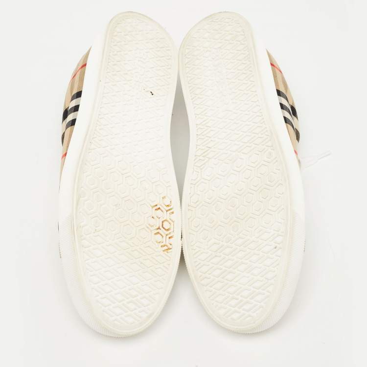 Pre Owned Burberry Beige Nova Check Canvas and Leather Low Top Sneakers Size 40
