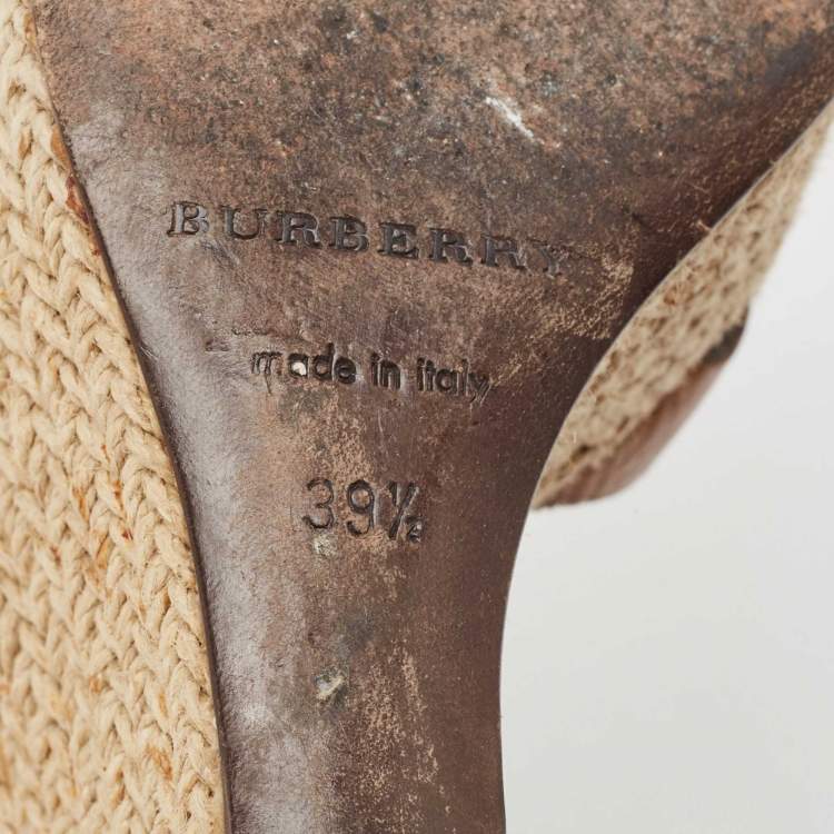 Pre Owned Burberry Brown Leather Wedge Sandals Size 39.5