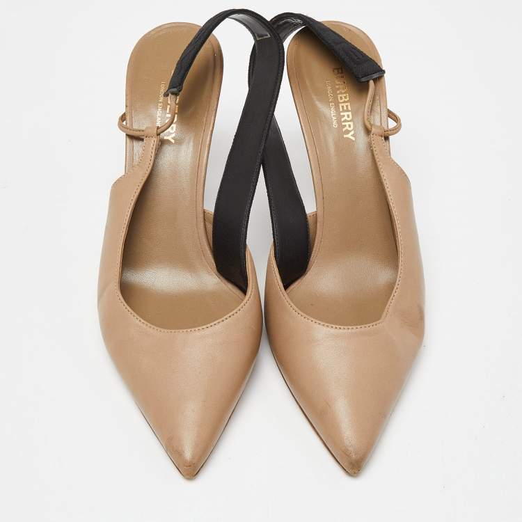 Pre Owned Burberry Beige Leather Pointed Toe Slingback Pumps Size 39