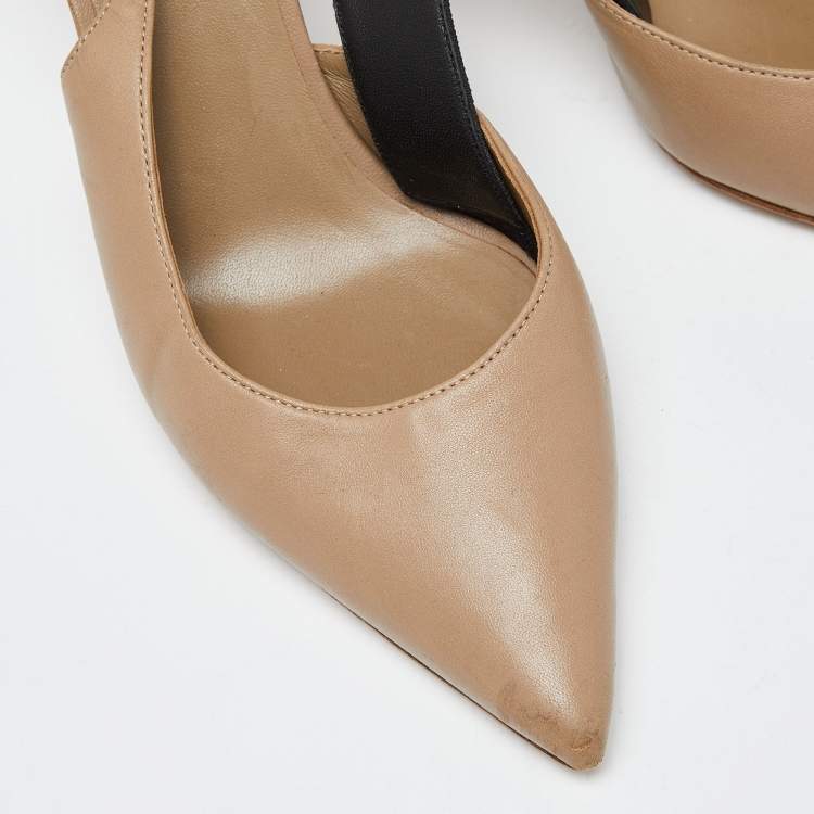 Pre Owned Burberry Beige Leather Pointed Toe Slingback Pumps Size 39