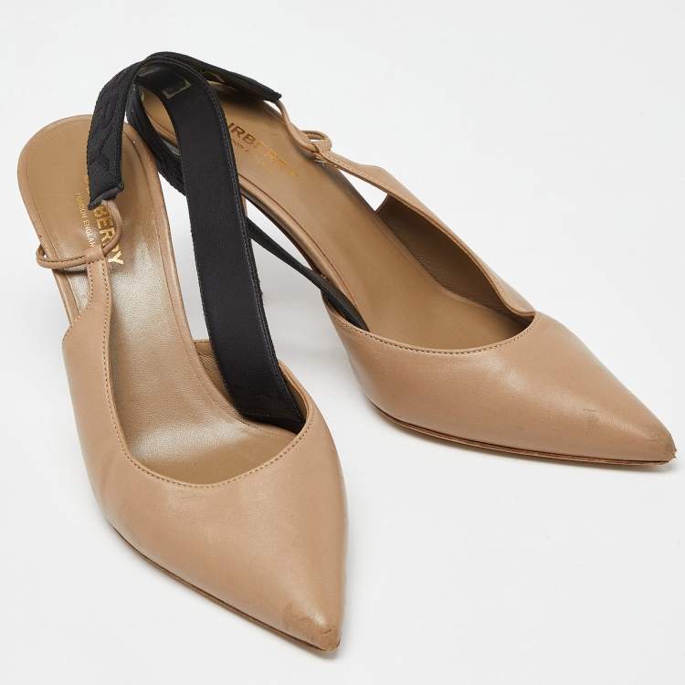 Pre Owned Burberry Beige Leather Pointed Toe Slingback Pumps Size 39