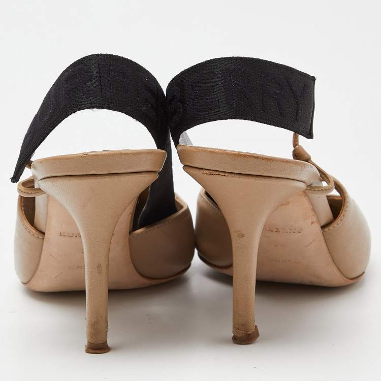 Pre Owned Burberry Beige Leather Pointed Toe Slingback Pumps Size 39