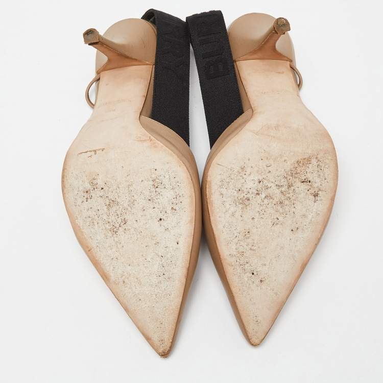 Pre Owned Burberry Beige Leather Pointed Toe Slingback Pumps Size 39