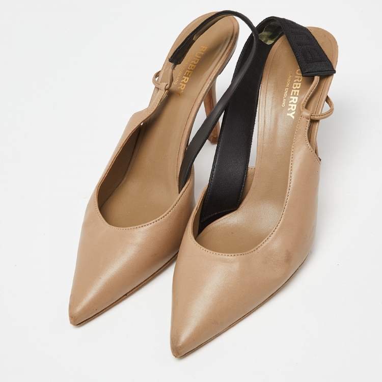 Pre Owned Burberry Beige Leather Pointed Toe Slingback Pumps Size 39
