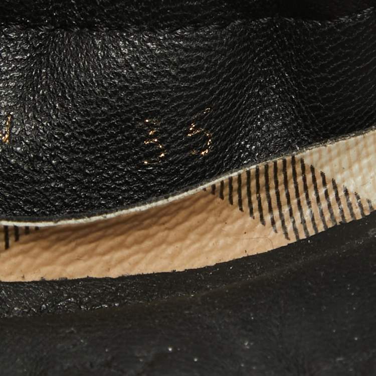 Pre Owned Burberry Black /Beige House Check Canvas and Leather Ballet Flats Size 35
