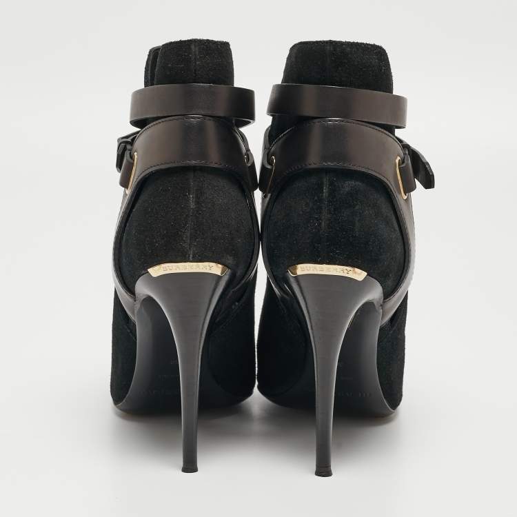 مملوكة مسبقًا Burberry  Black Suede and Leather Ankle Boots Size 38