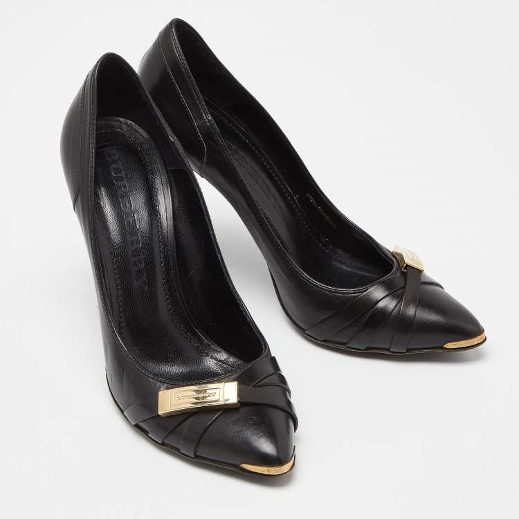 Pre Owned Burberry Black Leather Strappy Logo Pumps Size 38