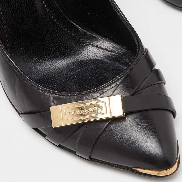 Pre Owned Burberry Black Leather Strappy Logo Pumps Size 38