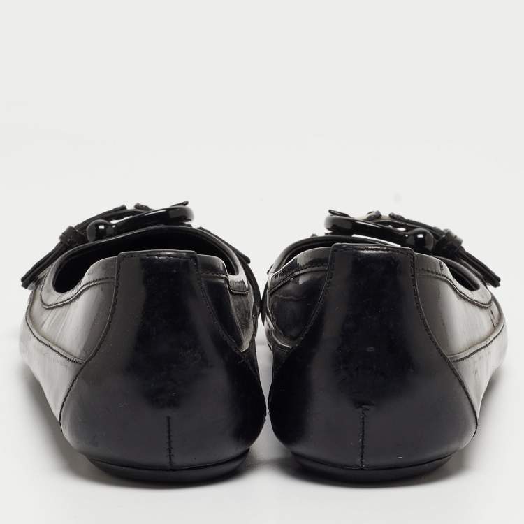 Pre Owned Burberry Black/Beige Patent and Canvas Ballet Flats Size 38.5  