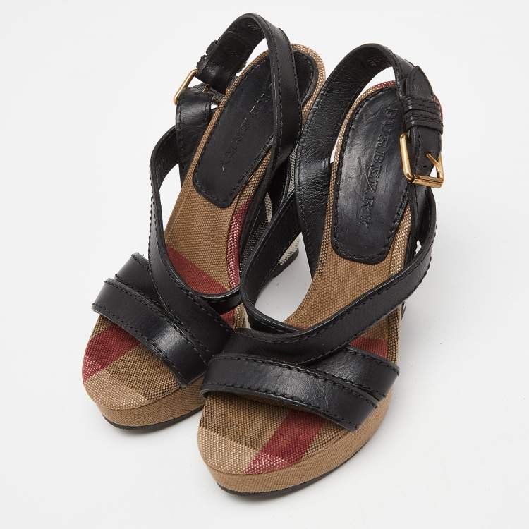 Burberry Multicolor Novacheck Canvas and Black Leather
