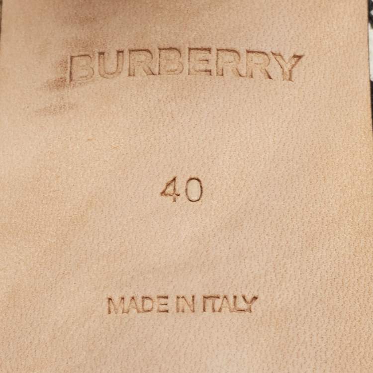 Pre Owned Burberry Beige/Black House Check Woven Canvas and Leather Cross Strap Sandals Size 40