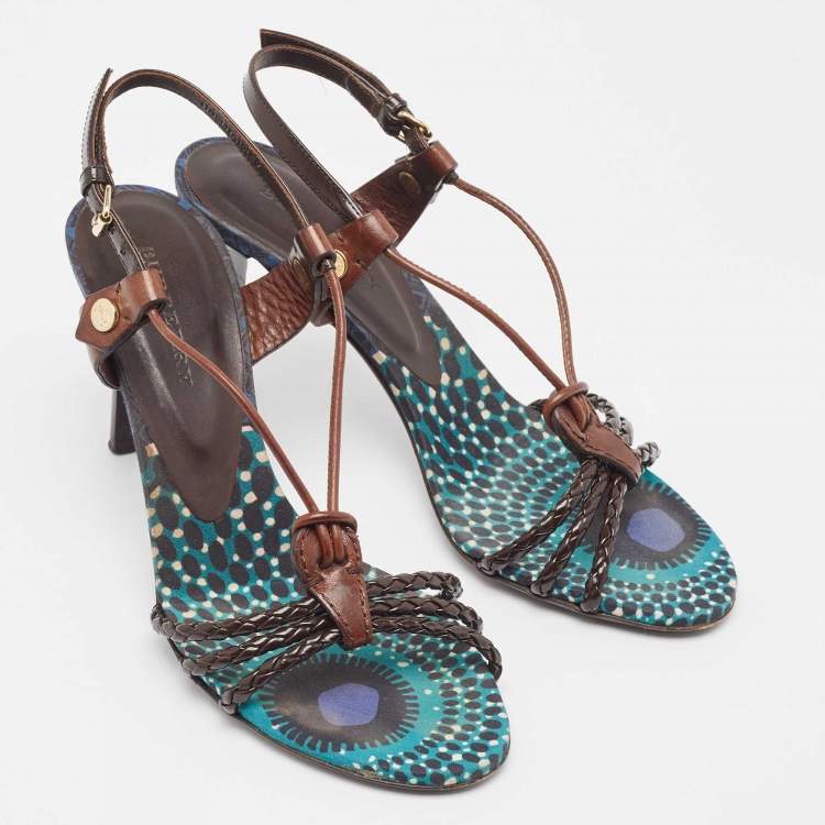 Pre Owned Burberry Brown Braided Leather Slingback Sandals Size 36