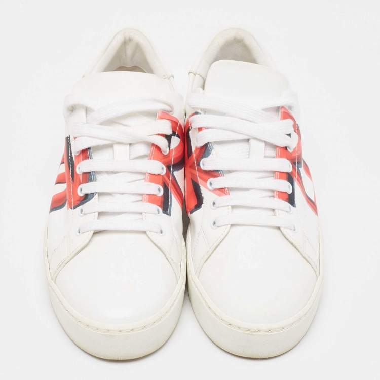 Pre Owned Burberry White Leather Graffiti Low Top Sneakers Size 37