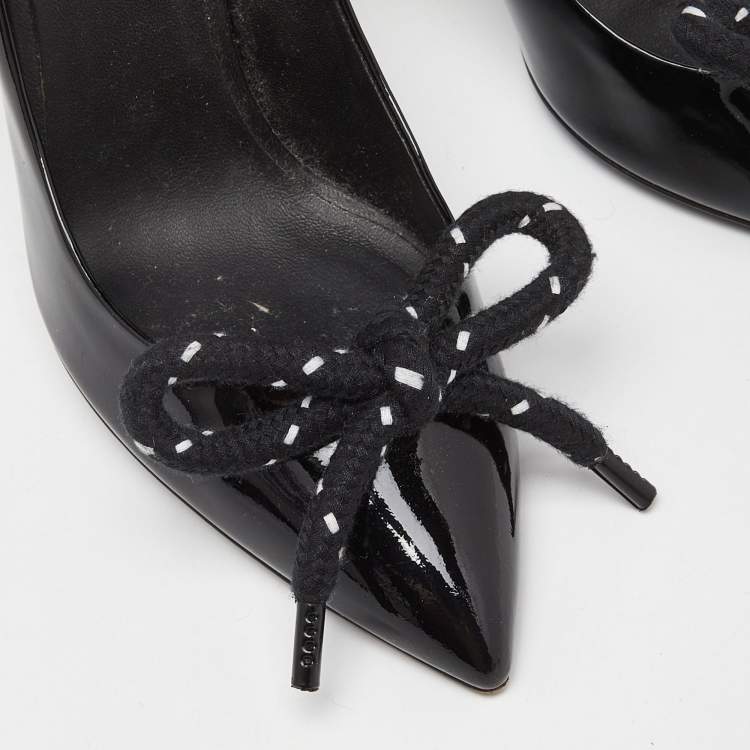 Pre Owned Burberry Black Patent Leather Finsbury Bow Pointed Toe Pumps Size 38.5