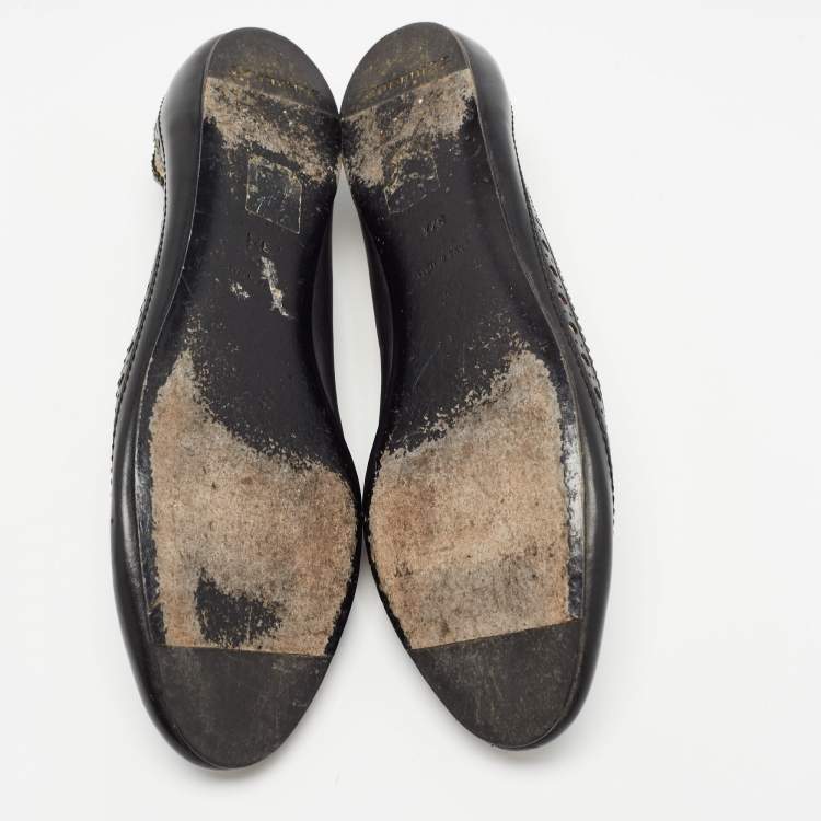Pre Owned Burberry Black/Beige Canvas and Leather Ballet Flats Size 37.5