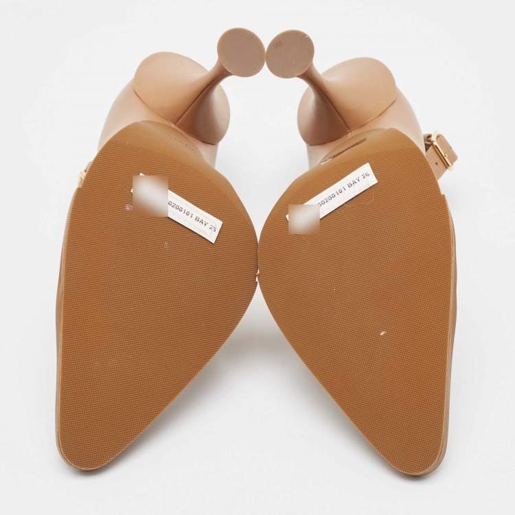 Pre Owned Burberry Brown Leather and Rubber Evan Ankle Strap Pumps Size 38