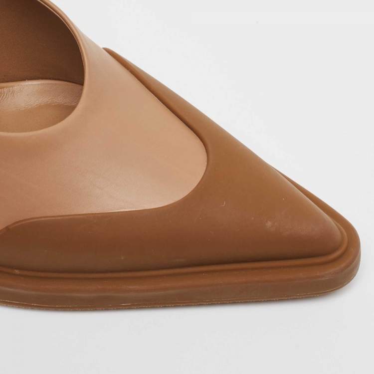 Pre Owned Burberry Brown Leather and Rubber Evan Ankle Strap Pumps Size 38