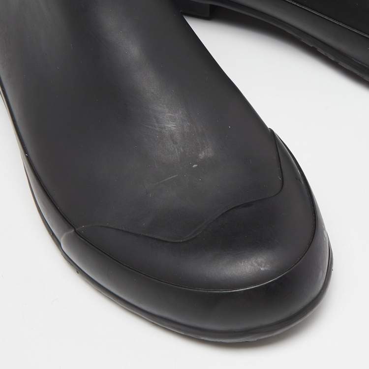 Pre Owned Burberry Black Rubber and House Check Canvas Rain Boots Size 39