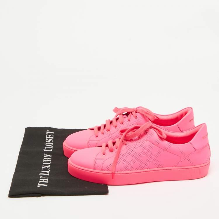 Pre Owned Burberry Pink Perforated Leather Albert Sneakers Size 40