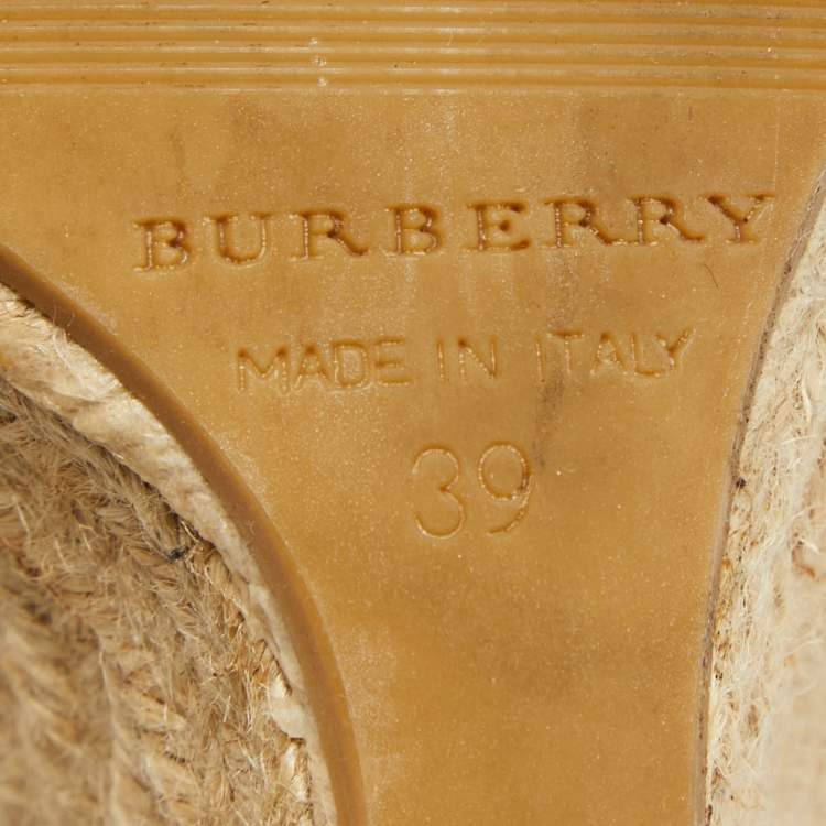 Pre Owned Burberry Black Leather T-Bar Espadrille Wedge Sandals Size 39