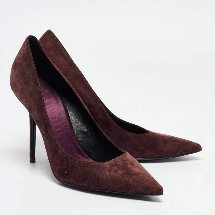 Pre Owned Burberry Burgundy Suede Mawdesley Pointed Toe Pumps Size 39