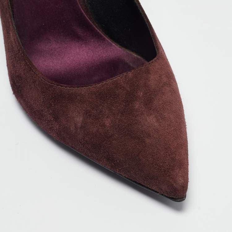 Pre Owned Burberry Burgundy Suede Mawdesley Pointed Toe Pumps Size 39