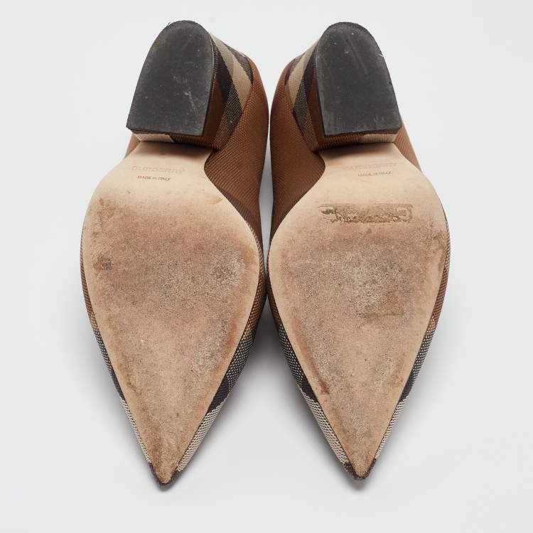 Pre Owned Burberry Beige House Check Fabric Bierfield Pumps Size 38