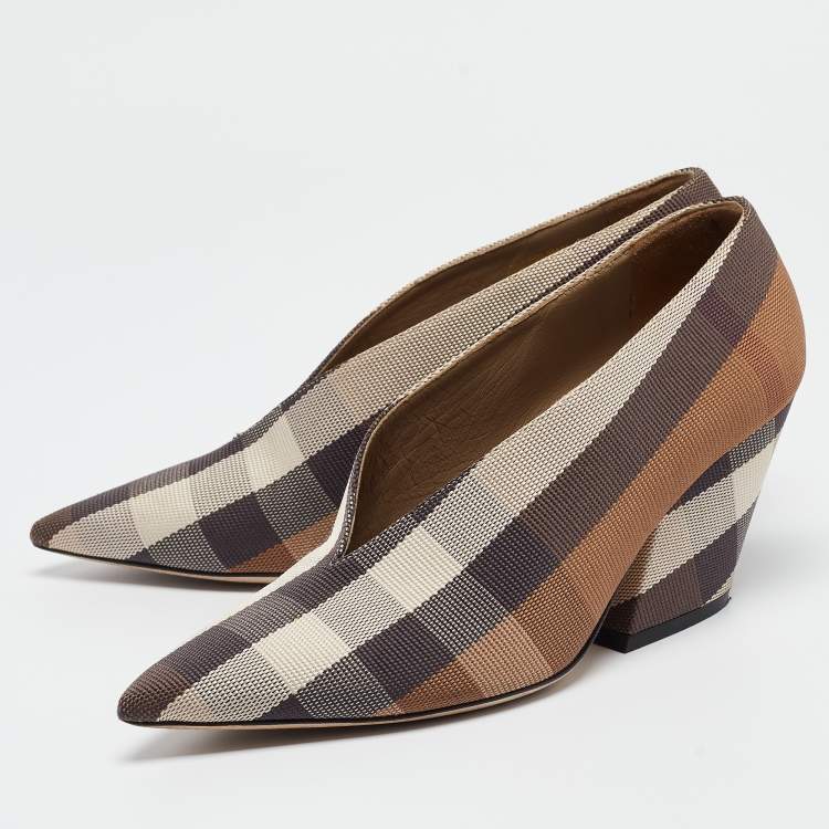 Pre Owned Burberry Beige House Check Fabric Bierfield Pumps Size 38