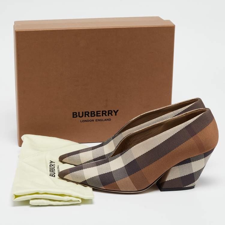 Pre Owned Burberry Beige House Check Fabric Bierfield Pumps Size 38
