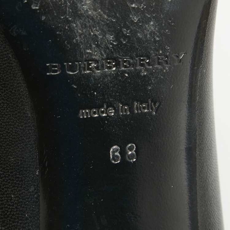 Pre Owned Burberry Black/Beige Leather and Check Coated Canvas Embellished Open Toe Pumps Size 38