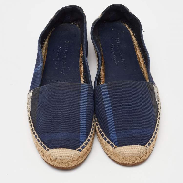 Pre Owned Burberry Blue Check Canvas Slip On Espadrille Flats Size 38