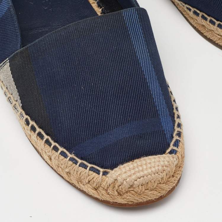 Pre Owned Burberry Blue Check Canvas Slip On Espadrille Flats Size 38