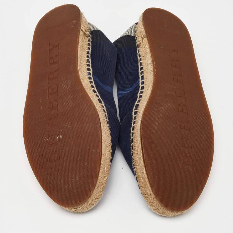 Pre Owned Burberry Blue Check Canvas Slip On Espadrille Flats Size 38