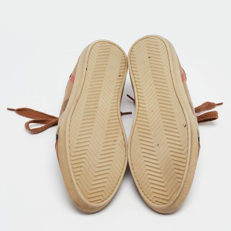 Pre Owned Burberry Brown Nova Check Leather and Canvas Sneakers Size 37