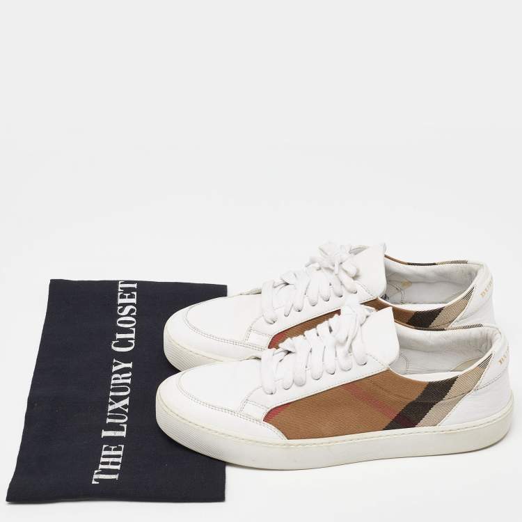 Pre Owned Burberry White/Beige Canvas and Leather Low Top Sneakers Size 38