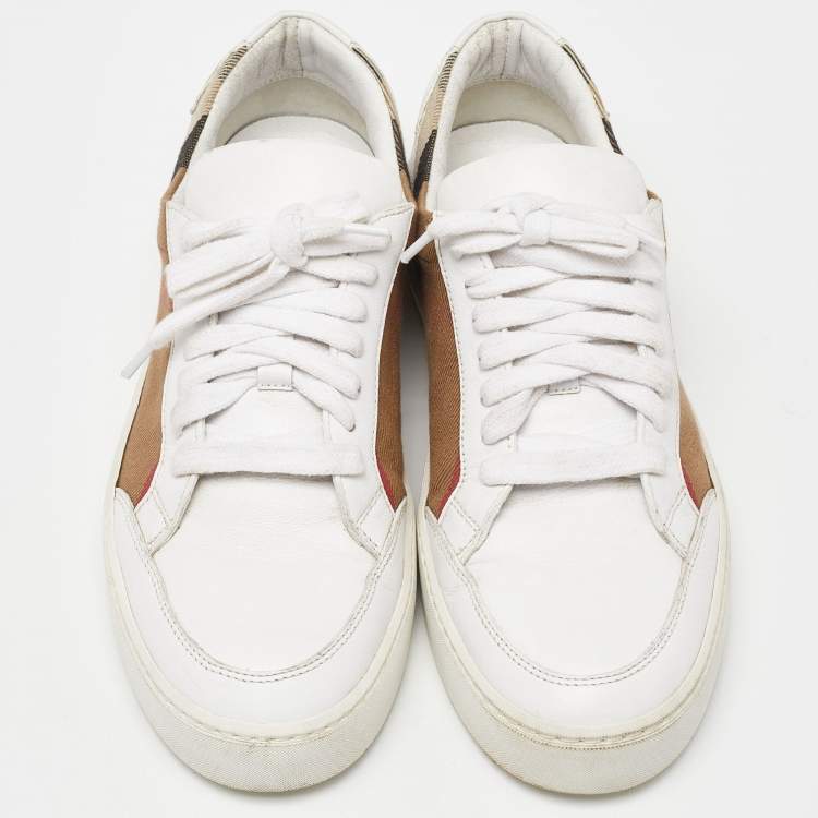 Pre Owned Burberry White/Beige Canvas and Leather Low Top Sneakers Size 38