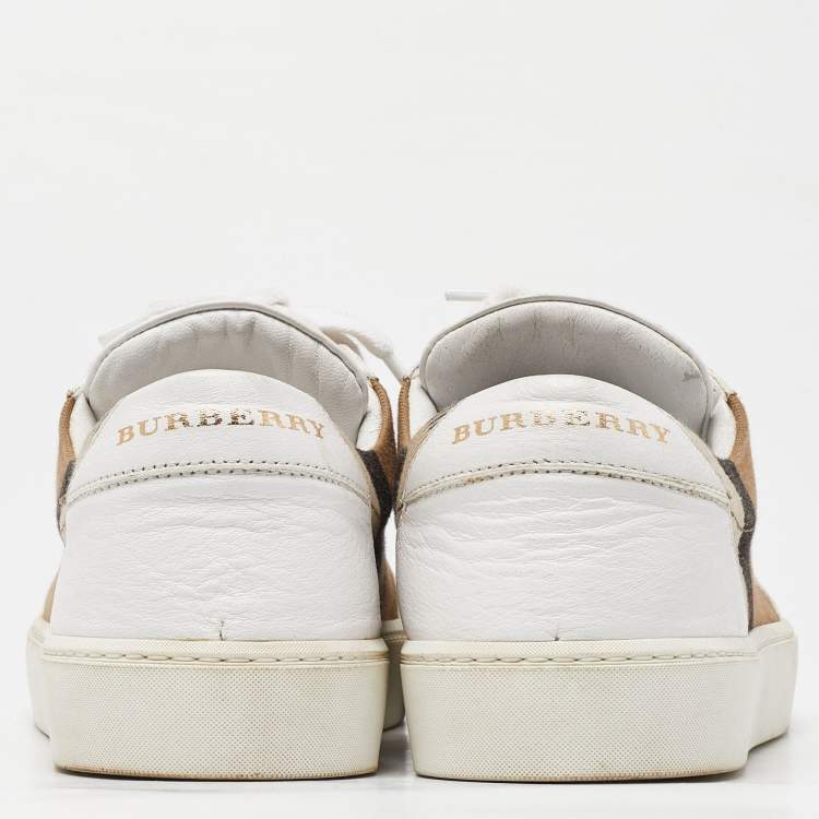 Pre Owned Burberry White/Beige Canvas and Leather Low Top Sneakers Size 38