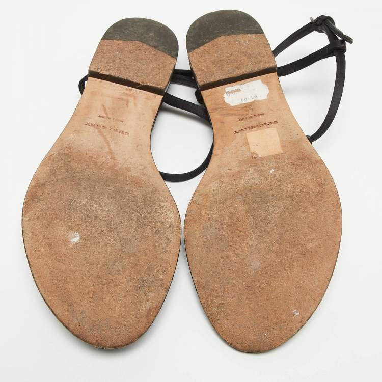 Pre Owned Burberry Black Satin Embellished Thong Flat Sandals Size 39
