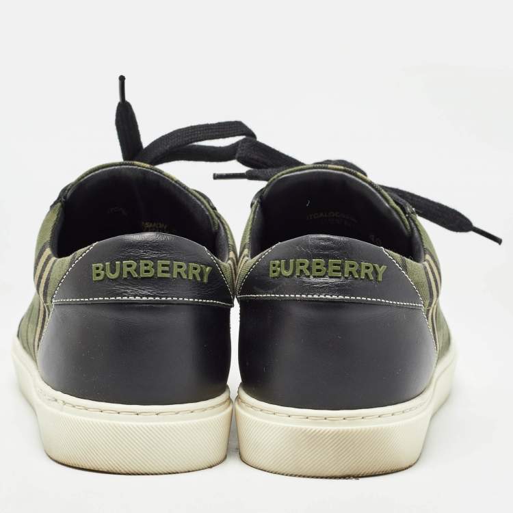 Pre Owned Burberry Green/Black Check Canvas and Leather Low Top Sneakers Size 40