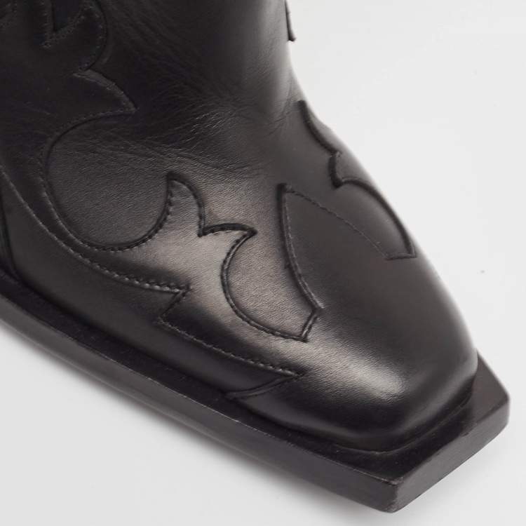 Pre Owned Burberry Black Leather Ankle Boots Size 39