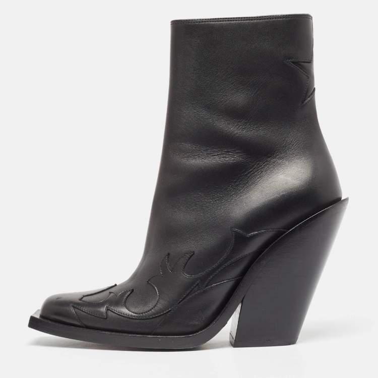 Pre Owned Burberry Black Leather Ankle Boots Size 39