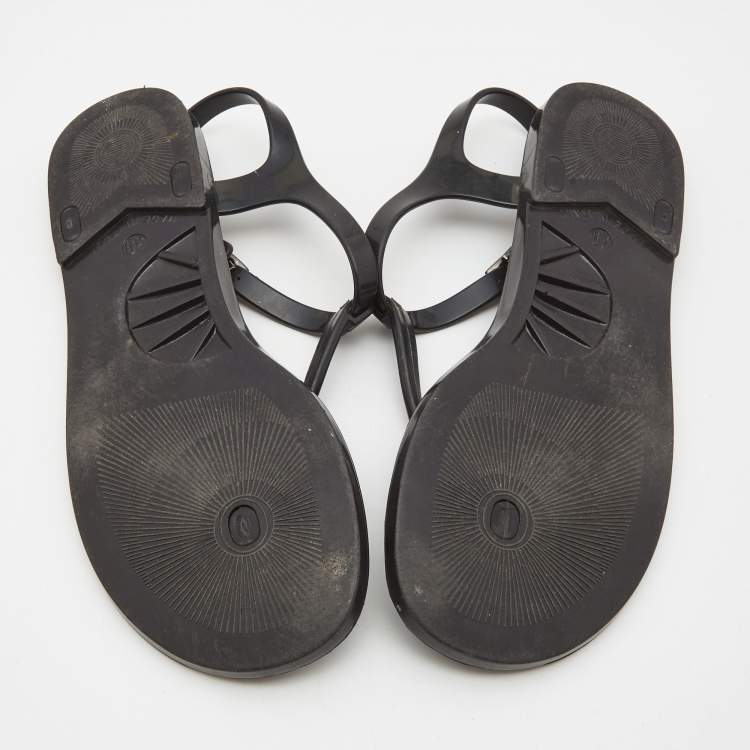 Pre Owned Burberry Black/Beige House Check Jelly Thong Flats Size 39