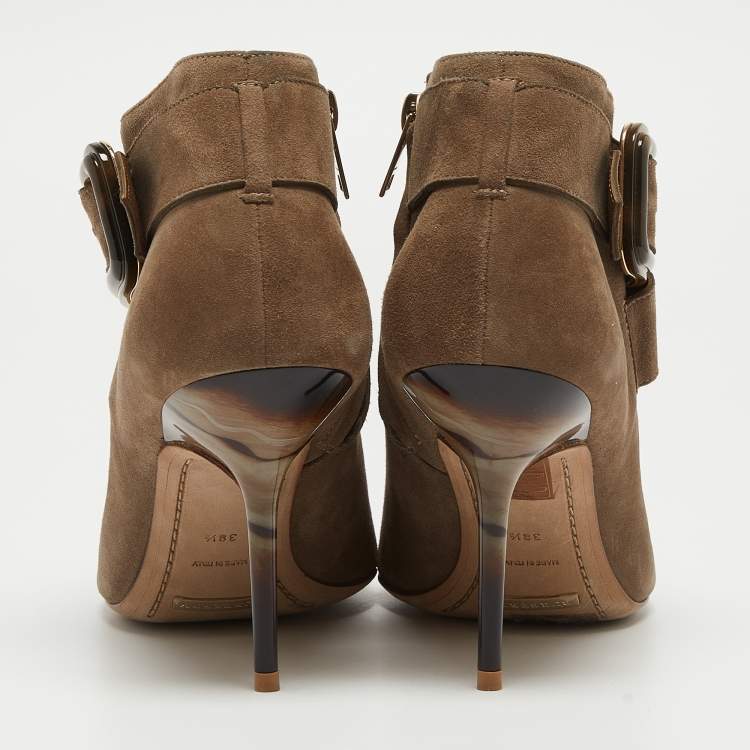 Pre Owned Burberry Beige Suede Peep Toe Zip Up Booties Size 38.5