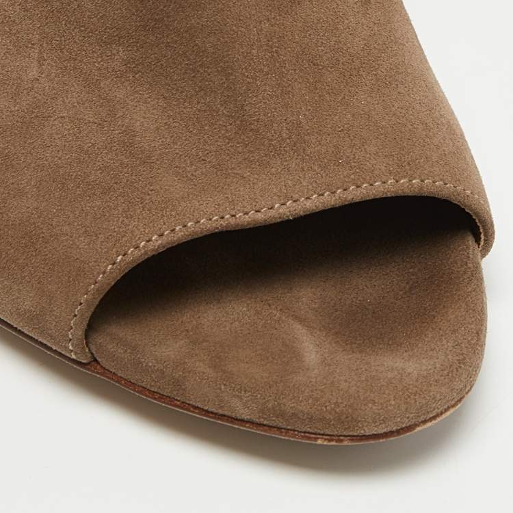Pre Owned Burberry Beige Suede Peep Toe Zip Up Booties Size 38.5