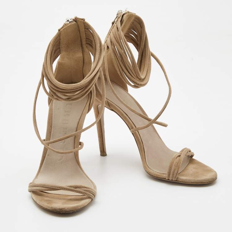 Pre Owned Burberry Beige Suede Strappy Open Toe Sandals Size 36