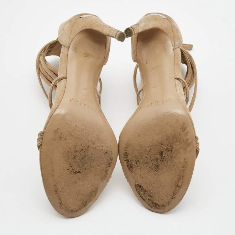 Pre Owned Burberry Beige Suede Strappy Open Toe Sandals Size 36