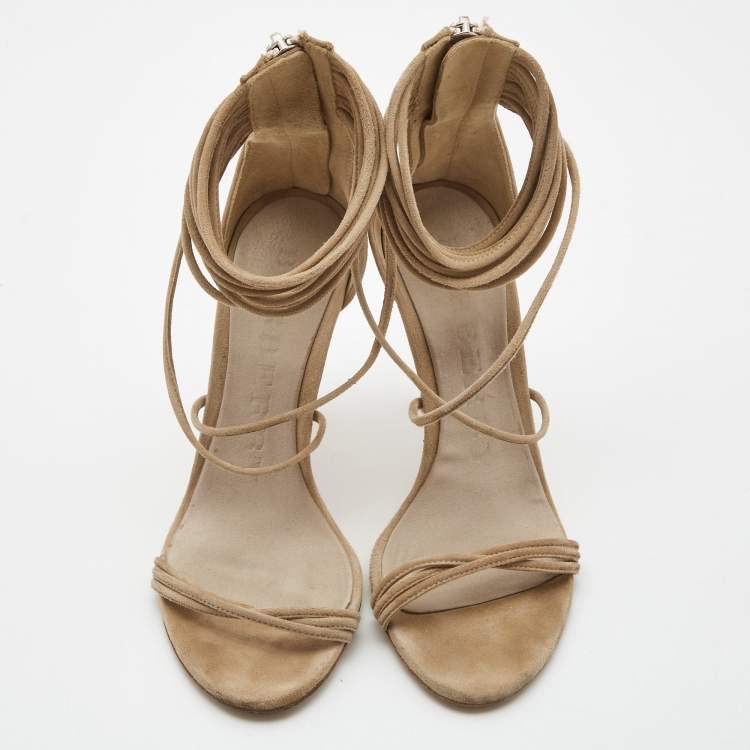 Pre Owned Burberry Beige Suede Strappy Open Toe Sandals Size 36