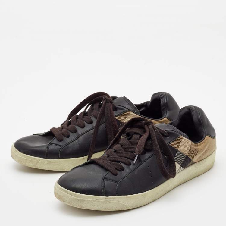 Pre Owned Burberry Black/Beige Canvas and Leather Lace Up Sneakers Size 41